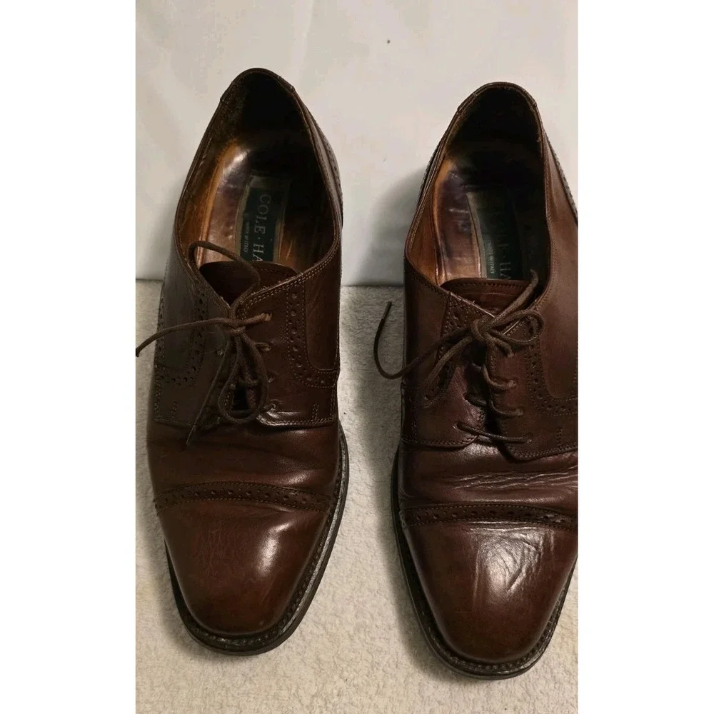 COLE HAAN Mens Shoes Oxford Cap Toe Classic Brown Leather Made in Italy Size 8 M